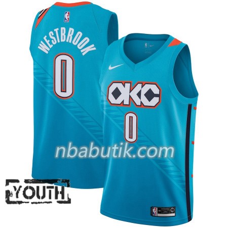 NBA Børn Trøje Oklahoma City Thunder Russell Westbrook 0 2018-19 Nike City Edition Blå Swingman NBA Børn Trøje Oklahoma City Thunder Russell Westbrook 0 2018-19 Nike City Edition Blå Swingman